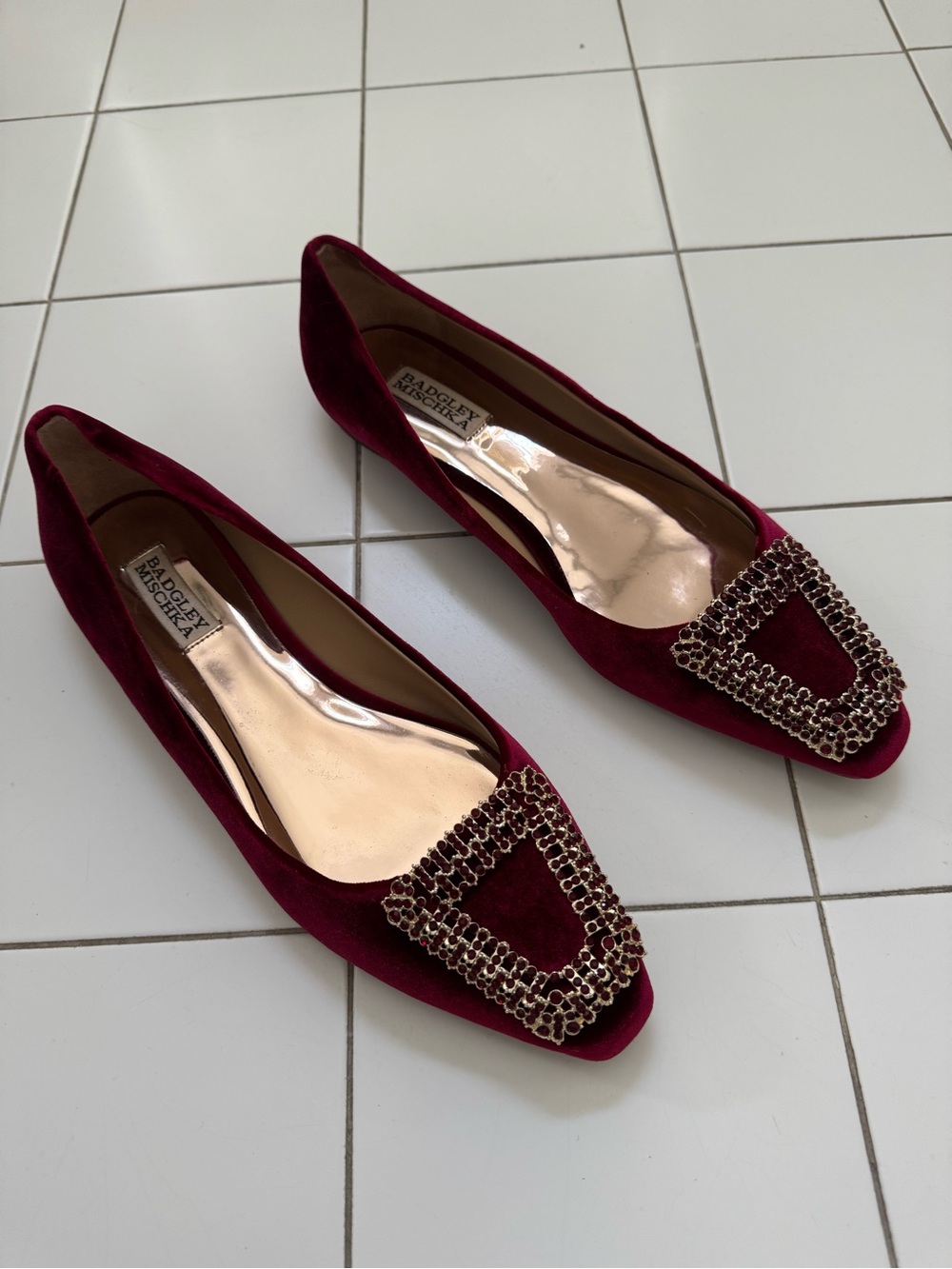 Badgley Mischka Velvet Crystal-Embellished Emerie Red Pointed Flats